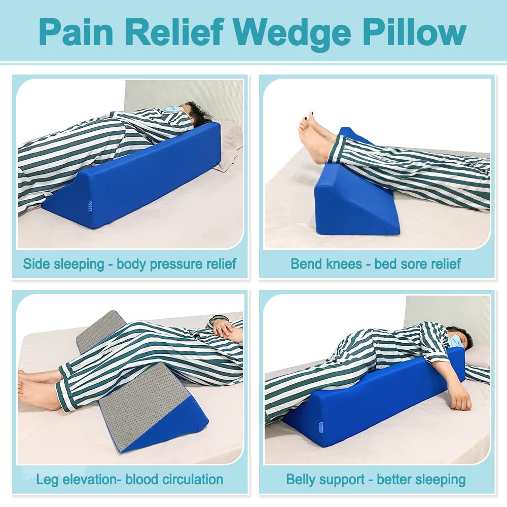 Wedge Pillow for Sleeping Bed Foam Body Positioning Wedges Adults Hospital Inclined Sleepers Cushion for Pressure Ulcer Bed Sores Treatment Turning Wedge Large Body Nursing Pillow 34"