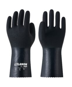 lanon nitrile chemical resistant gloves, reusable heavy-duty rubber gloves with microfoam textured palm, acid, alkali and oil protection, black, large