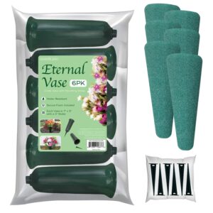 essentially yours memorial floral vases with foam included - (green, 6 pack) | outdoor in ground vases with stakes, for fresh and artificial flowers