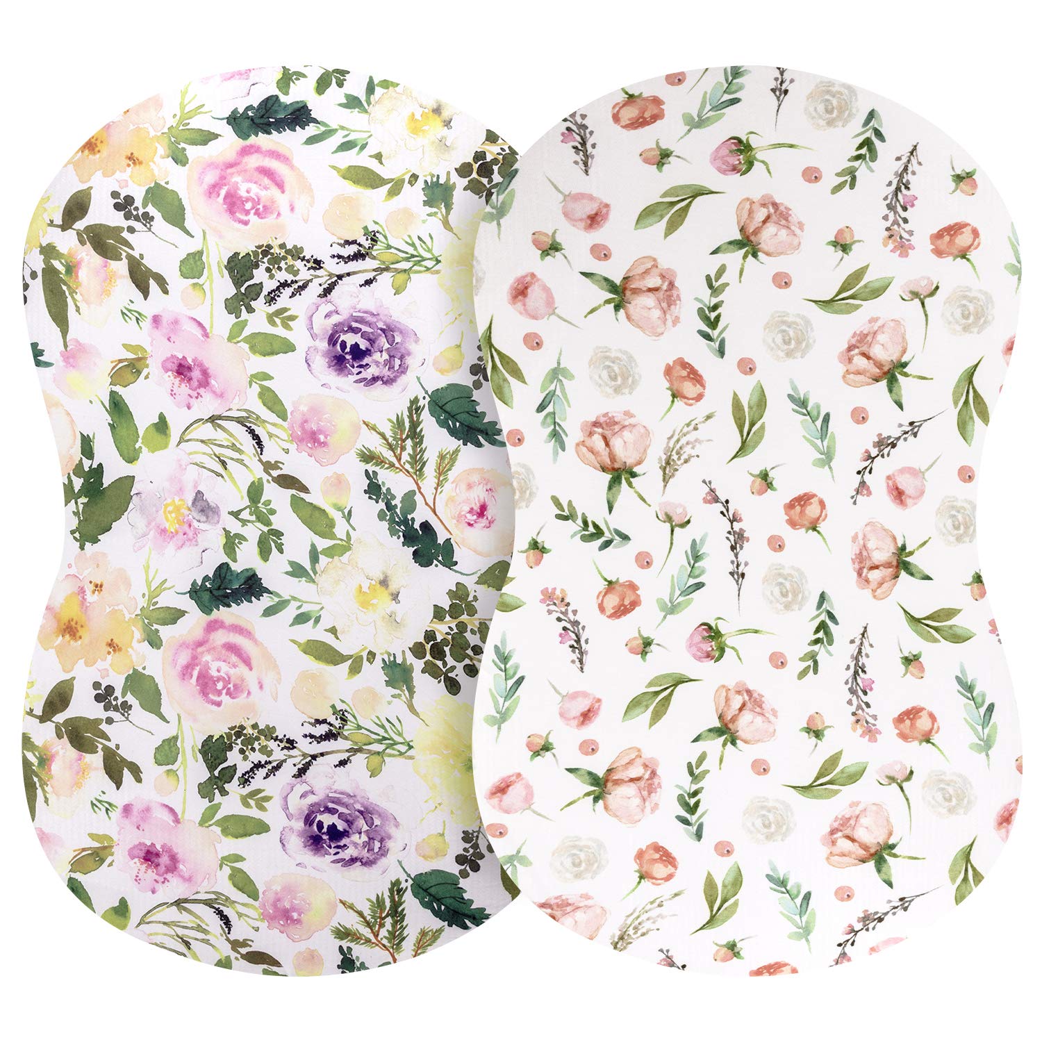 Pobibaby - 2 Pack Premium Bassinet Sheets for Standard Bassinets - Ultra-Soft Premium Knit, Stylish Floral Pattern, Safe and Snug for Baby (Allure)