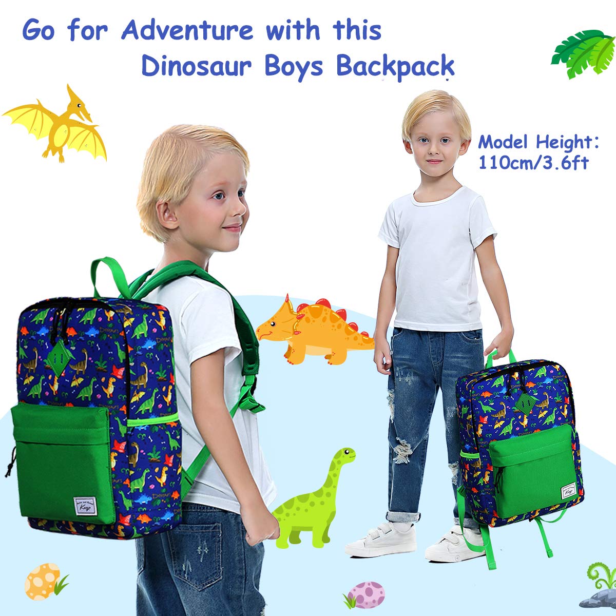 Kasqo Kids Backpack, Lightweight Water Resistant Preschool Rucksack for Little Boys and Girls with Water Bottle Pockets (Green)