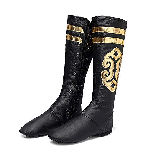 Tianrui Crown Women and Ladies Mongolian Dance Shoes, Antiskid Shoes,Leather Dance Boot (Leather,46) Black