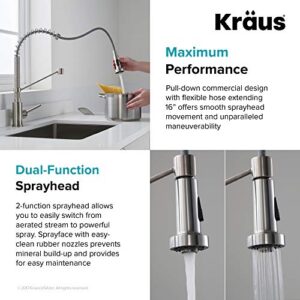 Kraus KPF-1610SFS Bolden 18-Inch Commercial Kitchen Faucet with Dual Function Pull-Down Sprayhead in all-Brite Finish, Spot Free Stainless Steel