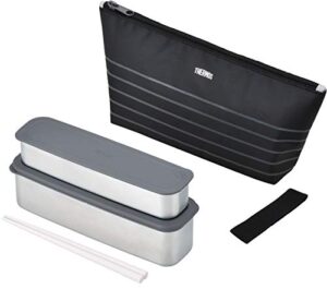 thermos dsa-804w bkbd 2-tier bento box, slim fresh lunch box, 28.1 fl oz (815 ml), black border