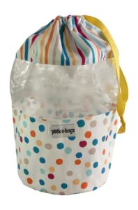 toy storage bag for organization & storage for kid's with unique colorful drawstring toy bag. peek-a-bags, gift bag, baby shower, baby toys, legos, blocks, books, diaper bag and stroller.,