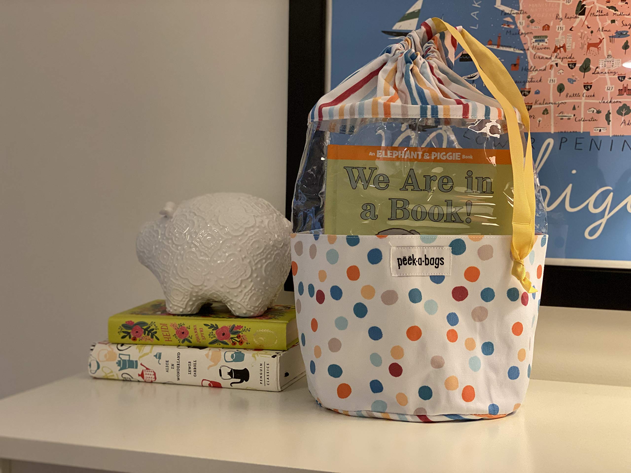 Toy Storage Bag for Organization & Storage for Kid's with Unique Colorful Drawstring Toy Bag. PEEK-A-BAGS, Gift Bag, Baby Shower, Baby Toys, Legos, Blocks, Books, Diaper Bag and Stroller.,
