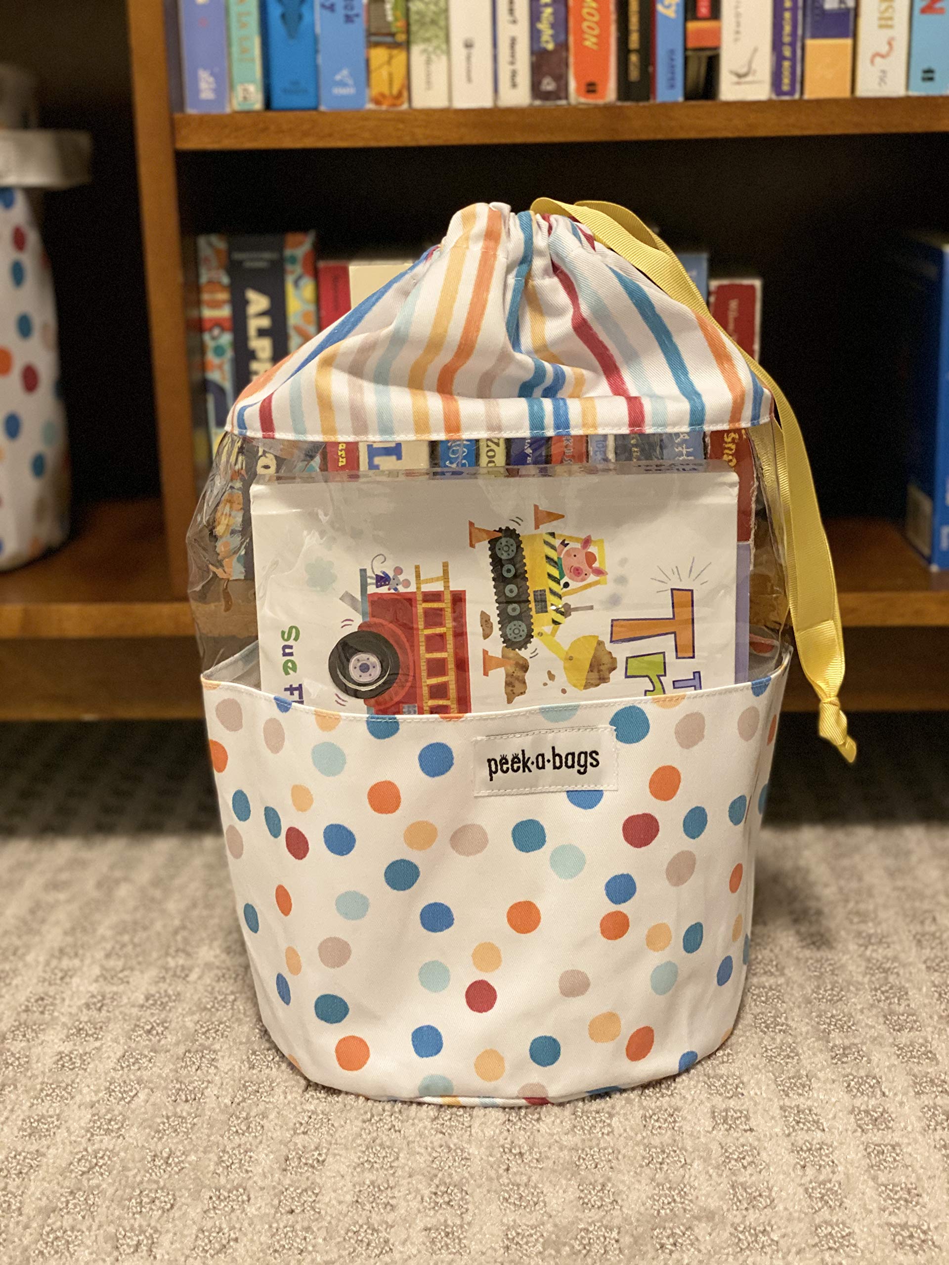 Toy Storage Bag for Organization & Storage for Kid's with Unique Colorful Drawstring Toy Bag. PEEK-A-BAGS, Gift Bag, Baby Shower, Baby Toys, Legos, Blocks, Books, Diaper Bag and Stroller.,