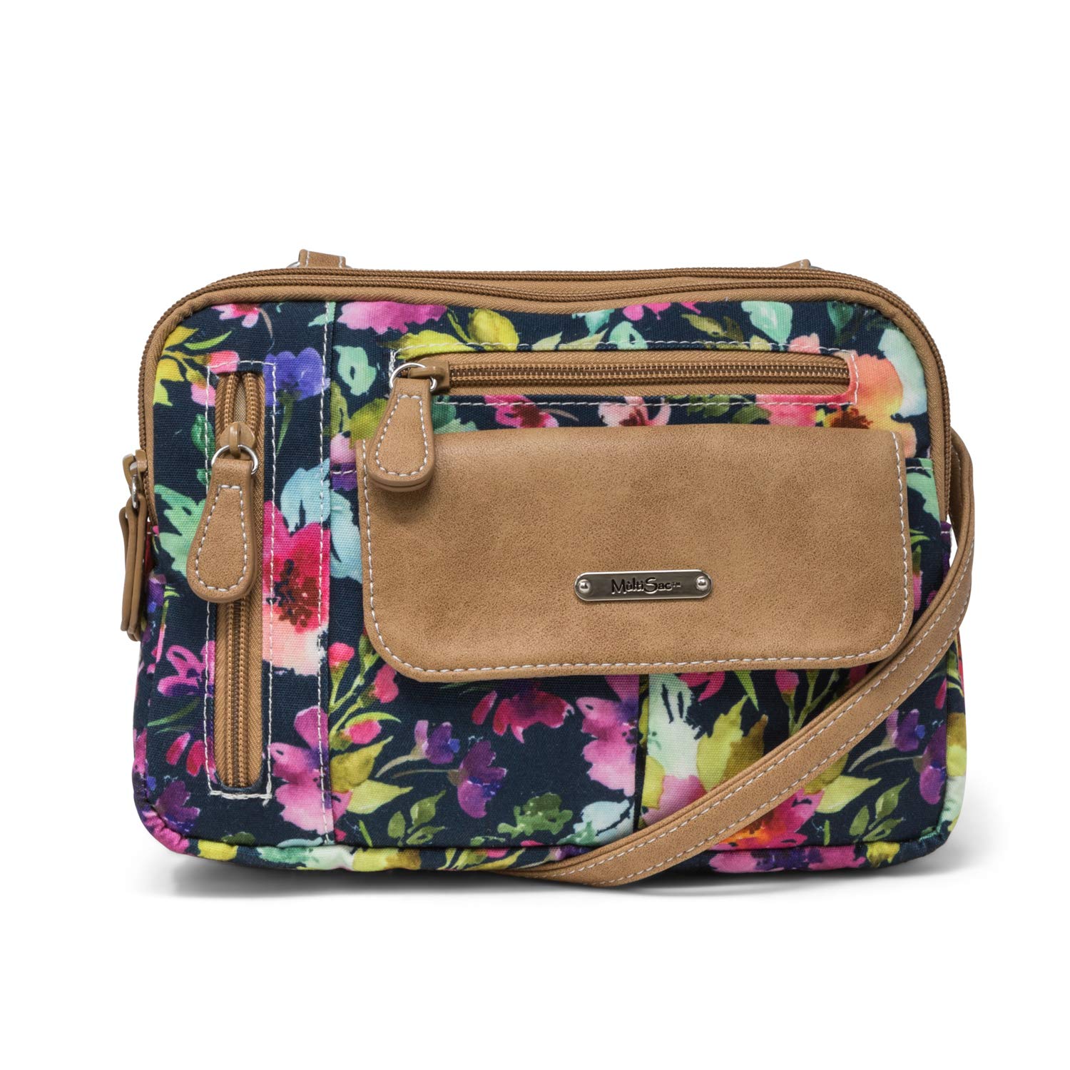 MultiSac Zippy Triple Compartment Crossbody Bag, Wildflower/Hazelnut