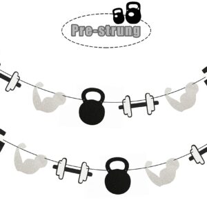 Glitter Gym Theme Birthday Banner- Weight Lifting Party Garland for Cross Fit Party, Fitness Themed Birthday Party Supplies