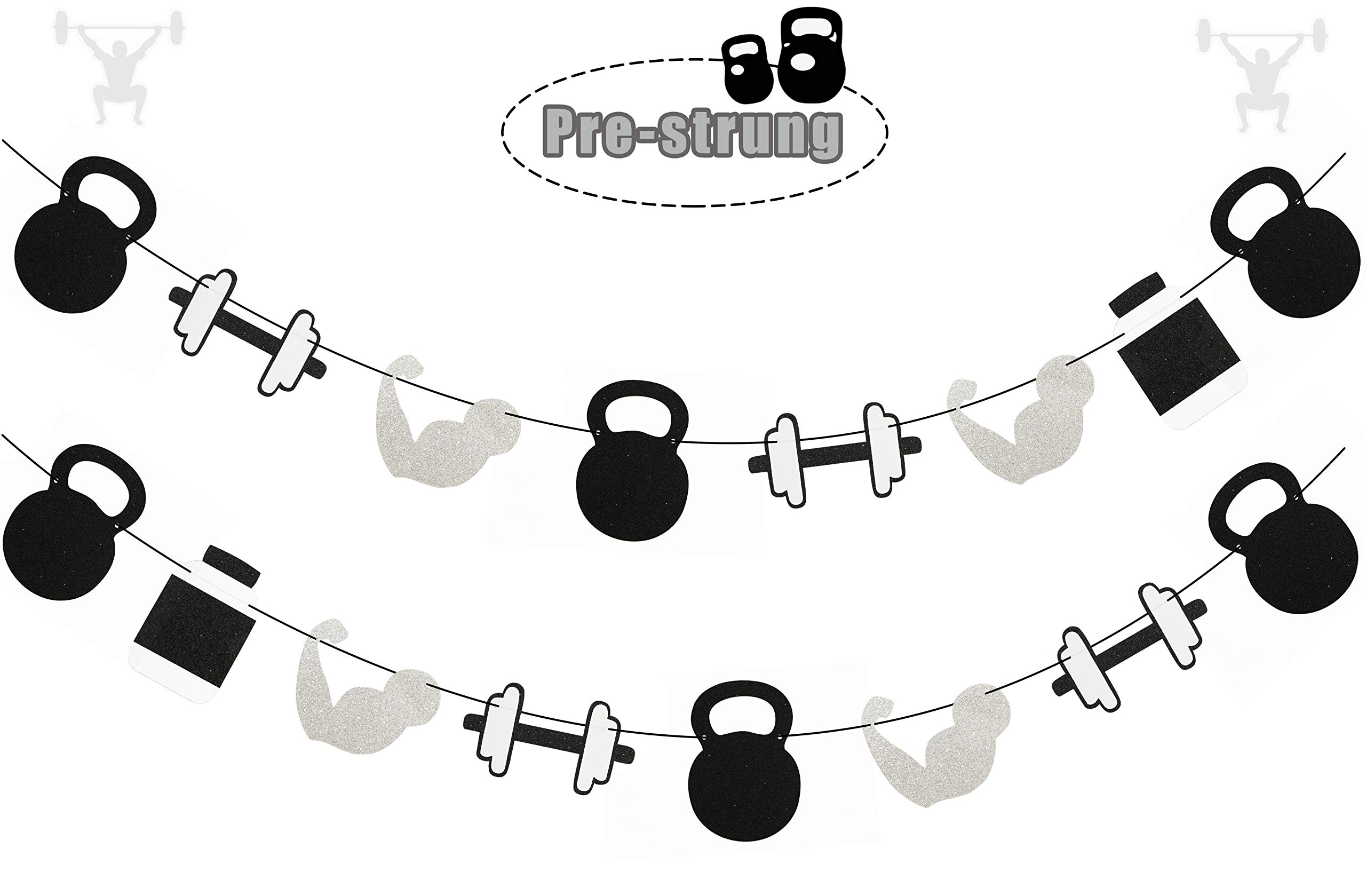 Glitter Gym Theme Birthday Banner- Weight Lifting Party Garland for Cross Fit Party, Fitness Themed Birthday Party Supplies