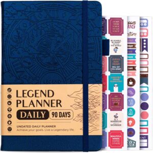 legend planner daily for 3 months – undated monthly weekly & daily planner to hit goals. organizer & productivity journal, a5 (mystic blue)