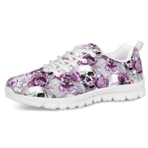 mumeson women floral skull print low top lightweight running shoes air mesh girls go easy walking comfy sneakers us7
