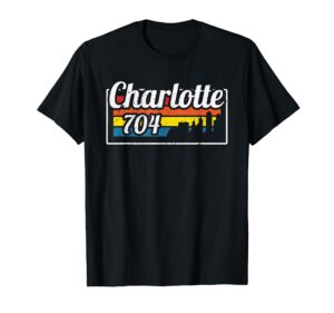 vintage charlotte city skyline 704 state of north carolina t-shirt