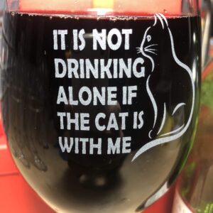 Alankathy mugs B556 cat lover it's not drinking alone if cat is home animal 20 oz wine glass