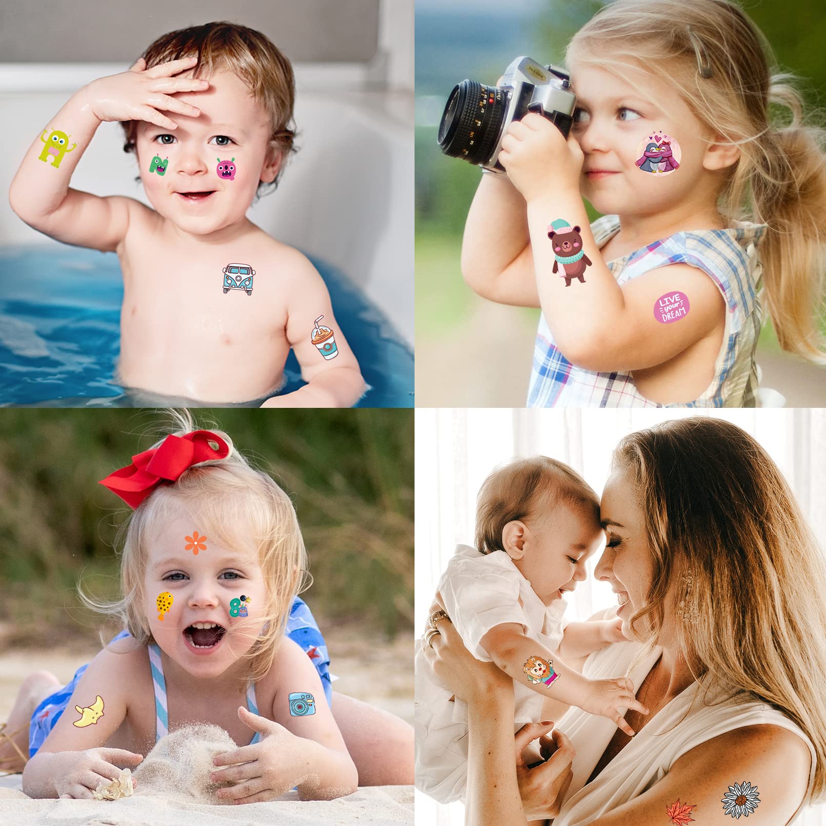 Aresvns Children's temporary tattoo 340+ Designs,20 sheets Cute fake tattoos for Girls and Boys, Waterproof, non-toxic and easy to remove