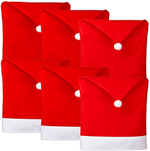 Callenbach 6Pcs Christmas Chair Covers for Dining Room Christmas Table Decoration Santa Hat Chair Back Cover for Xmas Restaurant Holiday Festival Party Decor