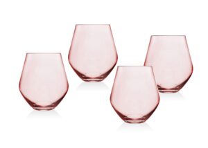 godinger stemless goblet wine glasses beverage glass cup - meridian blush, 18oz - set of 4