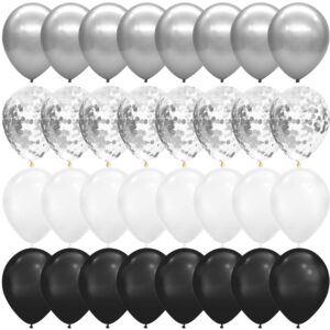 tuoyi 100pcs chrome metallic balloons,12 inch black white and silver balloons, confetti balloons for wedding engagement black party decorations, birthday balloons
