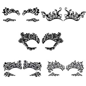bilbal 5 pairs temporary eye tattoo stickers, drama fabric black lace makeup eye liner stickers for photo studio masquerade carnival party ball halloween, reusable eye shadow stickers
