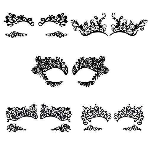 Bilbal 5 Pairs Temporary Eye Tattoo Stickers, Drama Fabric Black Lace Makeup Eye Liner Stickers for Photo Studio Masquerade Carnival Party Ball Halloween, Reusable Eye Shadow Stickers