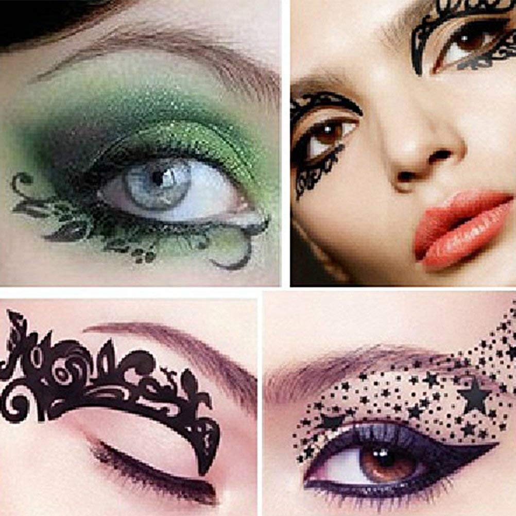 Bilbal 5 Pairs Temporary Eye Tattoo Stickers, Drama Fabric Black Lace Makeup Eye Liner Stickers for Photo Studio Masquerade Carnival Party Ball Halloween, Reusable Eye Shadow Stickers