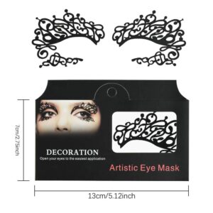 Bilbal 5 Pairs Temporary Eye Tattoo Stickers, Drama Fabric Black Lace Makeup Eye Liner Stickers for Photo Studio Masquerade Carnival Party Ball Halloween, Reusable Eye Shadow Stickers