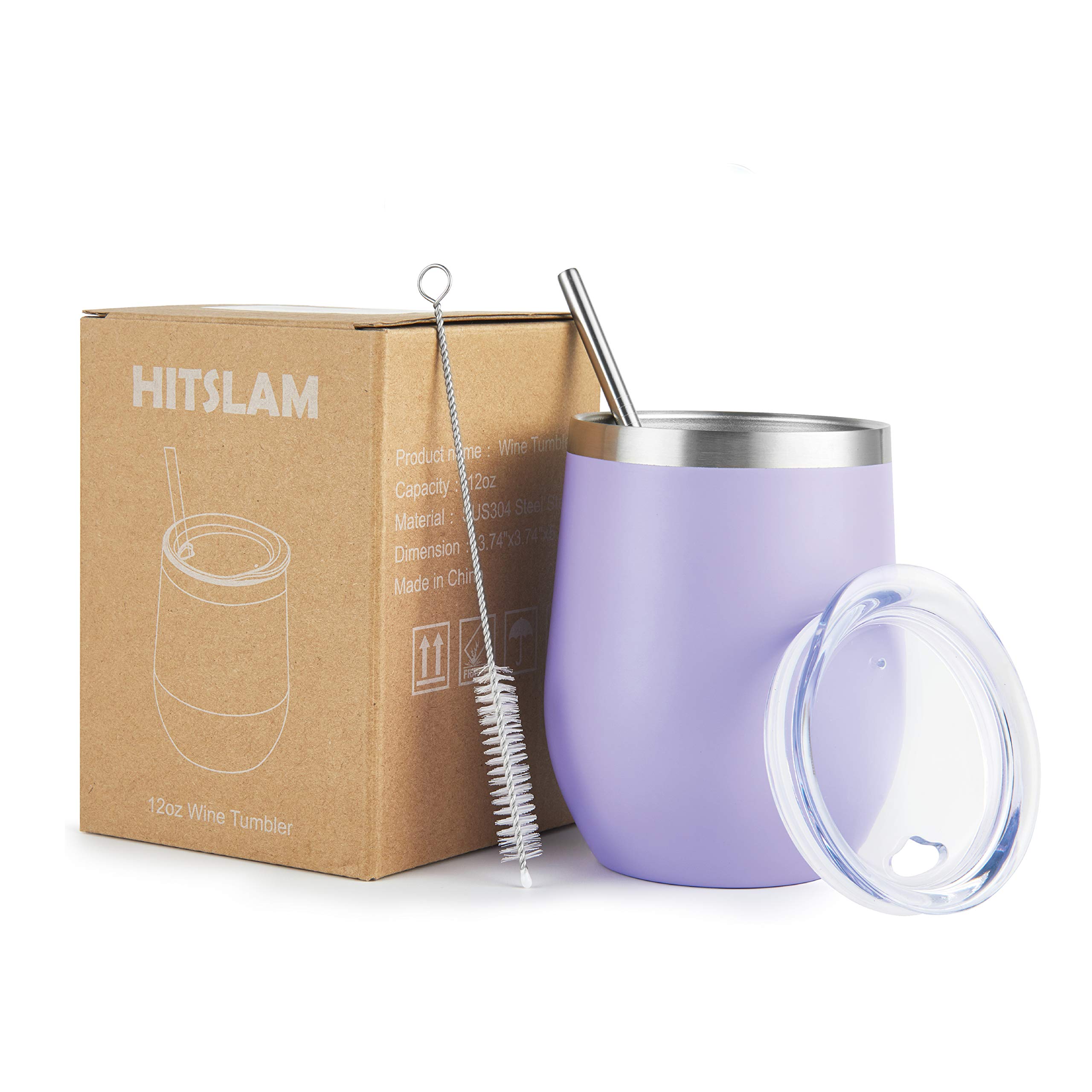 HITSLAM Wine Tumbler Cup Coffee Mug: 12oz Travel Insulated Tumbler with Lid & Straw, Stainless Steel Vacuum Double Wall-Gift for Women, Men, Mom, Dad, Friend (White)