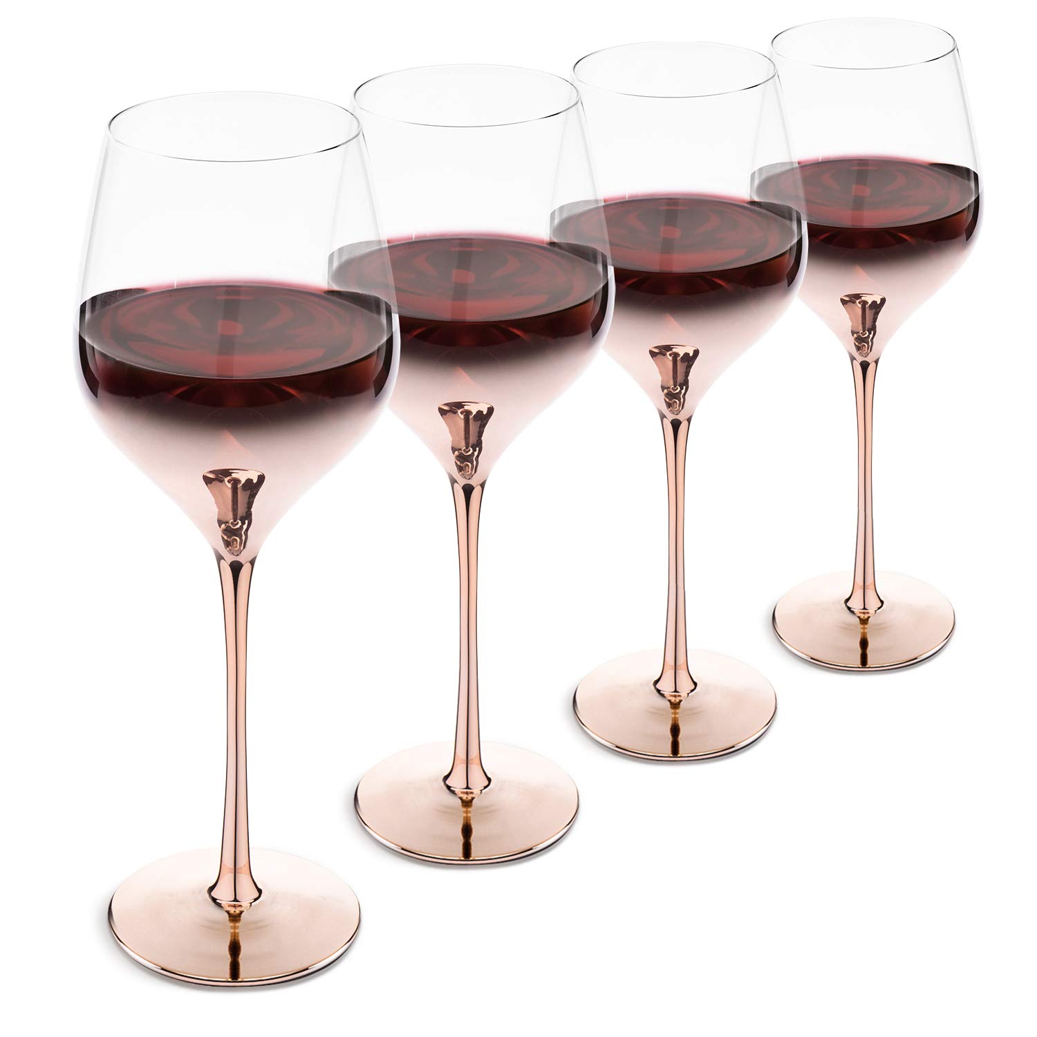 MyGift White Wine Glasses Set of 4, Ombre Rose Gold Colored Wine Glasses Stemware