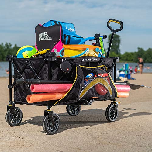 Gorilla Carts 7 Cubic Feet Collapsible Folding Outdoor Utility Sports Beach Wagon, with 150 Pound Capacity, Oversized Bed, & Cup Holder, Black