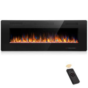 joy pebble 50 inch electric fireplace inserts, in-wall recessed and wall mounted 750/1500w fireplace heater, touch screen, remote control with timer, adjustable flame color and speed