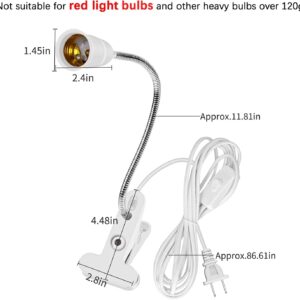 Bahong Clip Desk Lamp Socket,Desk Light Adapter,Clip Light Bulb Holder,E26/E27 Flexible Light Socket,86.6in Table Reading Light,Night Light with Cord,Clamp Light Bulb Stand with On/Off Switch (1PC)