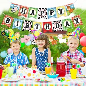 WERNNSAI Farm Animals Birthday Banner - Happy Birthday Banner with Tractor Barnyard Bunting Garland for Kids Boys Girls Farm Theme Party Decorations Supplies