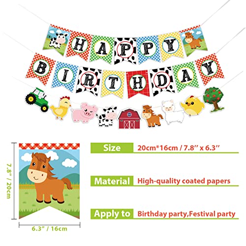 WERNNSAI Farm Animals Birthday Banner - Happy Birthday Banner with Tractor Barnyard Bunting Garland for Kids Boys Girls Farm Theme Party Decorations Supplies