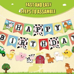 WERNNSAI Farm Animals Birthday Banner - Happy Birthday Banner with Tractor Barnyard Bunting Garland for Kids Boys Girls Farm Theme Party Decorations Supplies