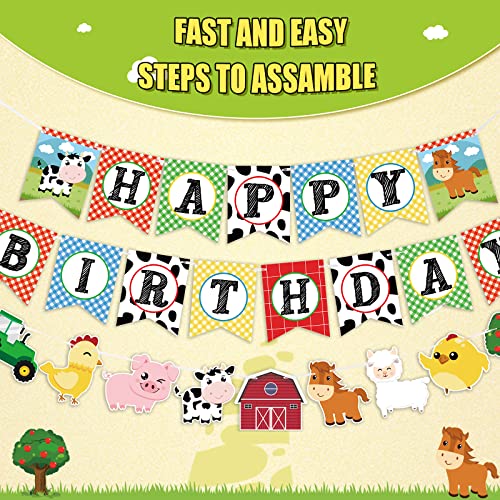 WERNNSAI Farm Animals Birthday Banner - Happy Birthday Banner with Tractor Barnyard Bunting Garland for Kids Boys Girls Farm Theme Party Decorations Supplies