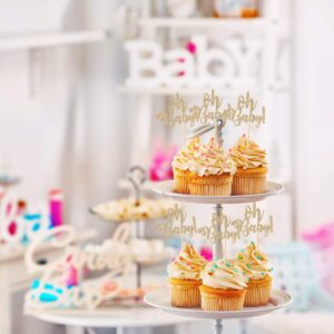 Donoter 48 Pcs Glitter Oh Baby Cupcake Topper Picks for Baby Shower Party Cake Decorations