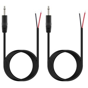 fancasee 2 pack 6 ft replacement 3.5mm male plug to bare wire open end ts 2 pole mono 1/8" 3.5mm plug jack connector audio cable repair