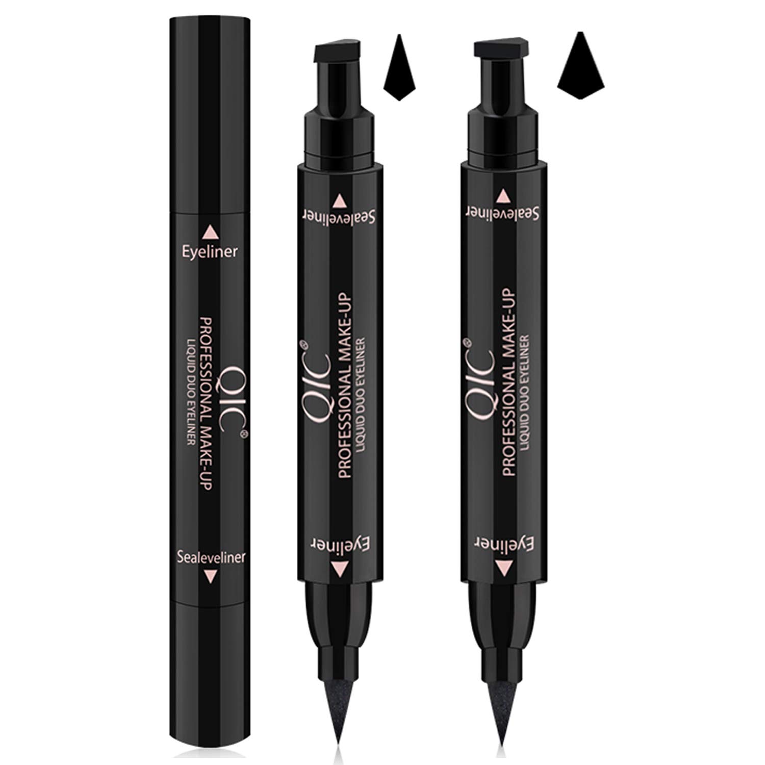 Funfunman Winged Eyeliner Stamp - 2 Pens Perfect Cat Eye Vamp Liquid Black Quick Flick Wingliner Waterproof Stencil Wing Long Lasting Smudgeproof Natural Smooth