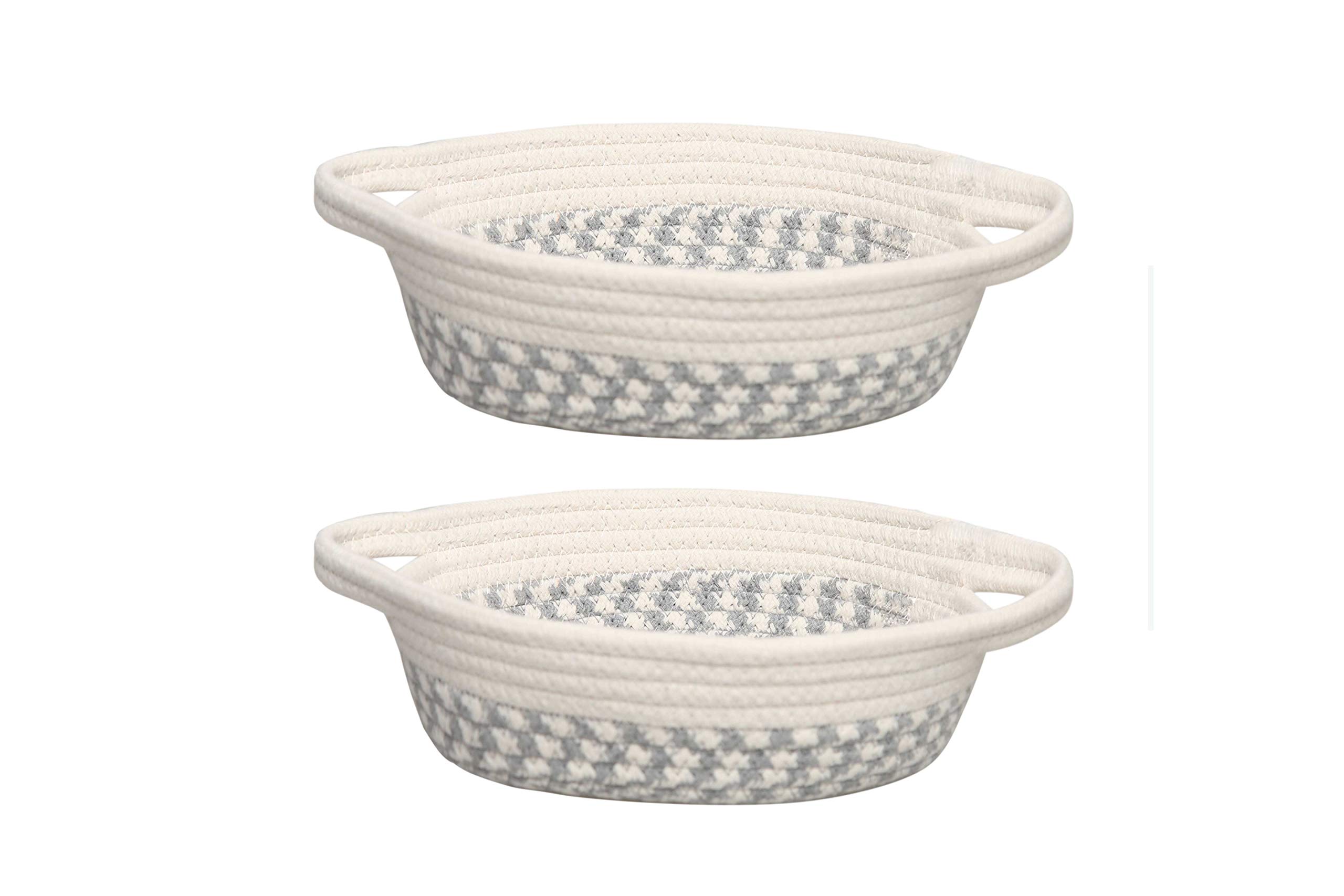 2 pack Small Storage Baskets, Desk Basket for Jewellery&Keys, Cute Rope Baskets, Small Basket Home Storage, Small Table Basket, Organizers and Storage, Small Woven Basket,(Camel & White - Hemp Rope)