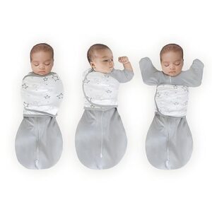 amazing baby 6-way omni swaddle sack for newborn, transitional swaddle sack with wrap & arms up sleeves & mitten cuffs, easy swaddle transition, better sleep, gray stars, small, 0-3 months