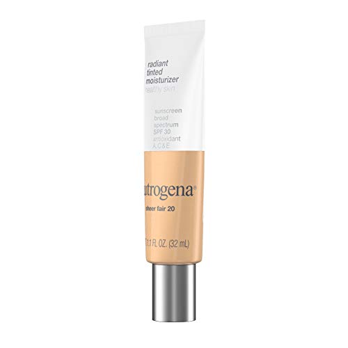 Neutrogena Healthy Skin Radiant Tinted Facial Moisturizer with Broad Spectrum SPF 30 Sunscreen Vitamins A, C, & E, Lightweight, Sheer, & Oil-Free Coverage, Sheer Fair 20, 1.1 fl. oz
