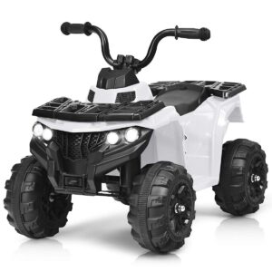 costzon ride on atv, 6v battery powered kids electric vehicle, 4 wheeler quad w/headlights, mp3, usb, volume control, large seat, electric ride on toys for boys & girls (white)