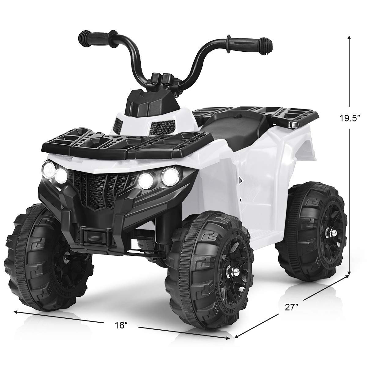 Costzon Ride on ATV, 6V Battery Powered Kids Electric Vehicle, 4 Wheeler Quad w/Headlights, MP3, USB, Volume Control, Large Seat, Electric Ride on Toys for Boys & Girls (White)