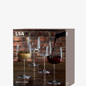 LSA International Borough Wine Glasses 13 oz, Set of 4, Luxury Elegant Modern Crystalline Drinking Glassware