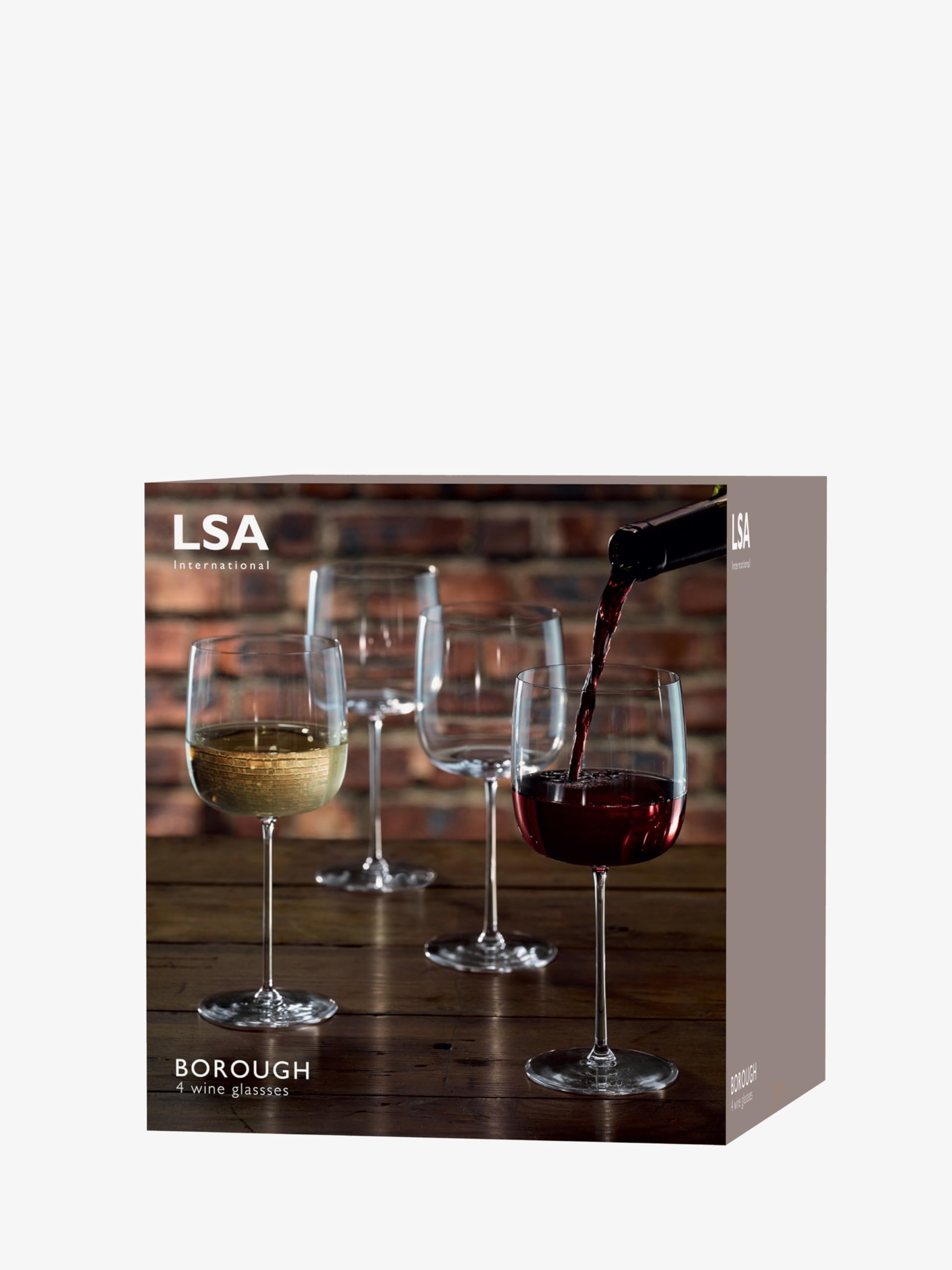 LSA International Borough Wine Glasses 13 oz, Set of 4, Luxury Elegant Modern Crystalline Drinking Glassware