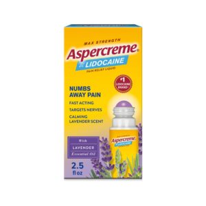 aspercreme essential oils lidocaine pain relief with lavender, roll-on no mess applicator, 2.5 oz.