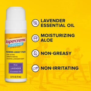 Aspercreme Essential Oils Lidocaine Pain Relief With Lavender, Roll-On No Mess Applicator, 2.5 oz.