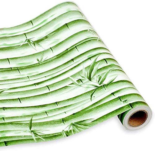 HOYOYO 17.8 x 118 Inches Self-Adhesive Liner Paper, Removable Shelf Liner Wall Stickers Dresser Drawer Peel Stick Kitchen Home Decor, Green Bamboo