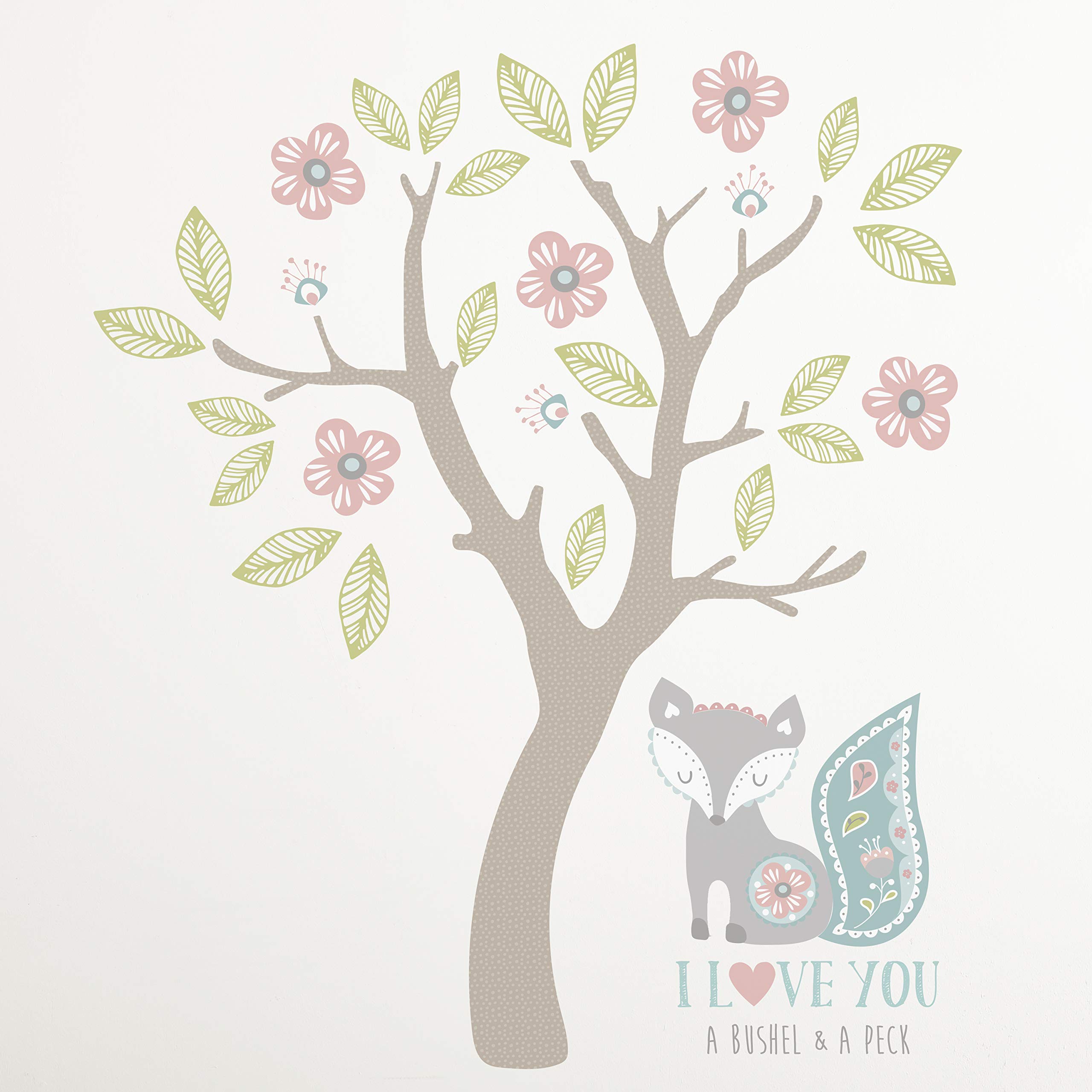 Levtex Baby Fiona Wall Decals - Flowering Tree Peel and Stick Large Decals - Taupe, Pink, Green, Aqua - I Love You A Bushel and A Peck