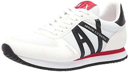 A|X ARMANI EXCHANGE mens Lace Up Logo Sneaker, Optical White + Black, 9 US